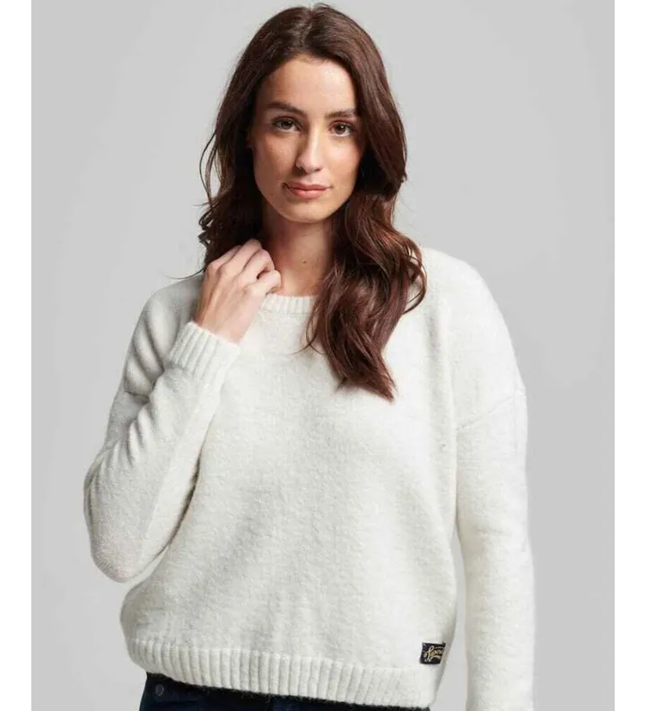 Superdry para mujer. W6110500A Jersey de cuello redondo Essential blanco (L), Casual, Poliéster, Manga larga
