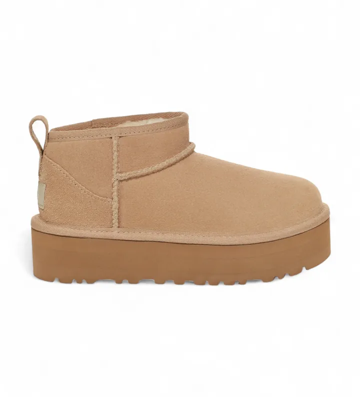 UGG para mujer/niña. 1157791K Botines de Piel Classic Ultra Mini Platform beige (31), 3 a 5cm, Ninguno, Casual, Homewear, moda infantil