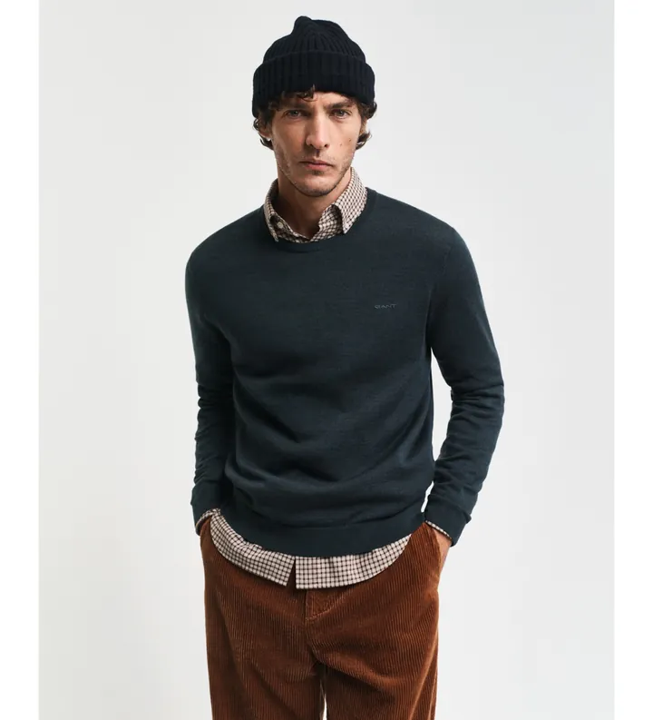 Gant para hombre. 8050205 Jersey de lana merino extrafina con cuello redondo verde (3XL), Casual