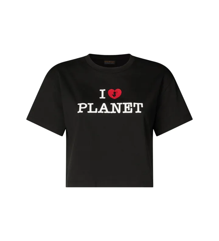 Save The Duck para mujer. DT2228W-BESY20 Camiseta I Love Planet negro (L), Casual, Algodón, Manga corta
