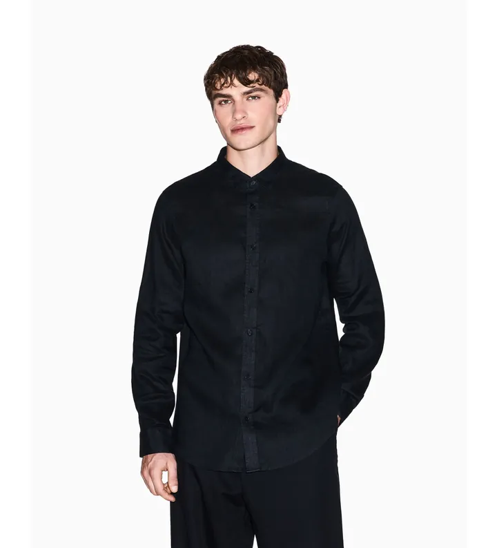 A|X Armani Exchange para hombre. XM001221AF14619UC001 Camisa Fit Lino (L), Negro, Casual, Clásico, Manga larga