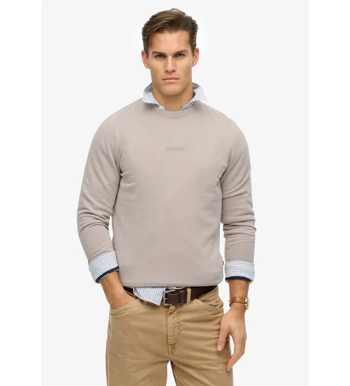 Superdry para hombre. M2014007A Sudadera con cuello redondo con micrologotipo beige (L), Casual, Algodón