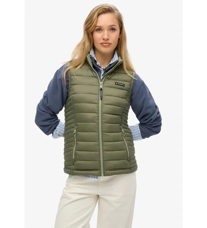 Superdry para mujer. W5011892A Chaleco acolchado Fuji Lite verde (L), Casual, Nylon