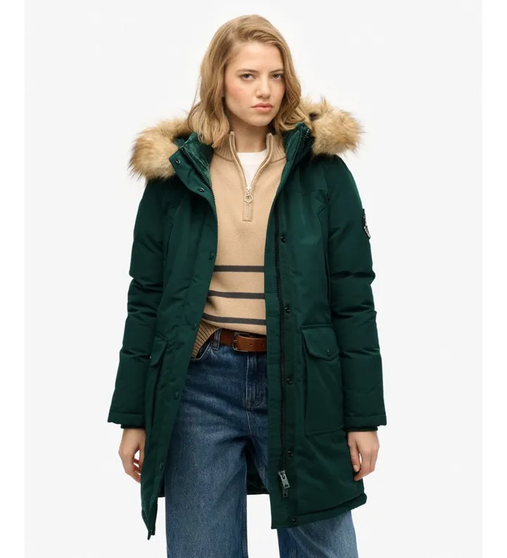 Superdry para mujer. W5011786A Parka Everest verde (M), Casual, Poliéster Reciclado, Sostenible