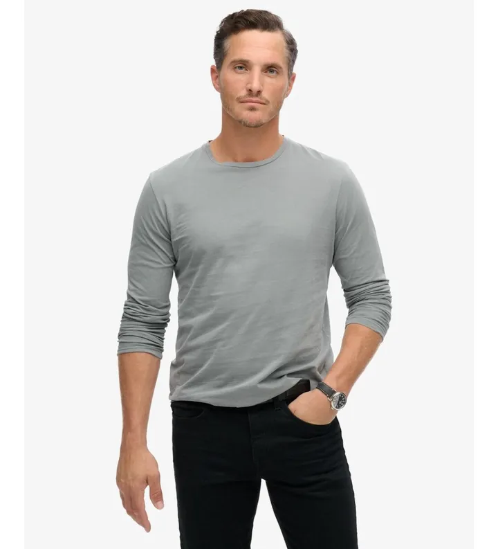 Superdry para hombre. M6010879A Camiseta Classic Essential azul (L), Casual, Algodón, Manga larga