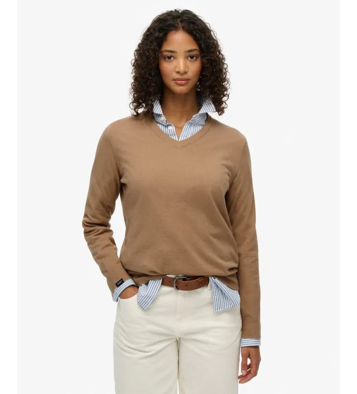 Superdry para mujer. W6110644A Jersey Clásico V marrón (L), Casual, Poliéster