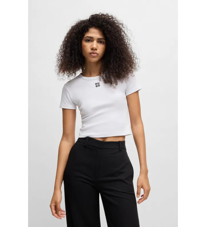 HUGO para mujer. 50512000 Camiseta Delanor blanco (L), Casual, Algodón, Manga corta