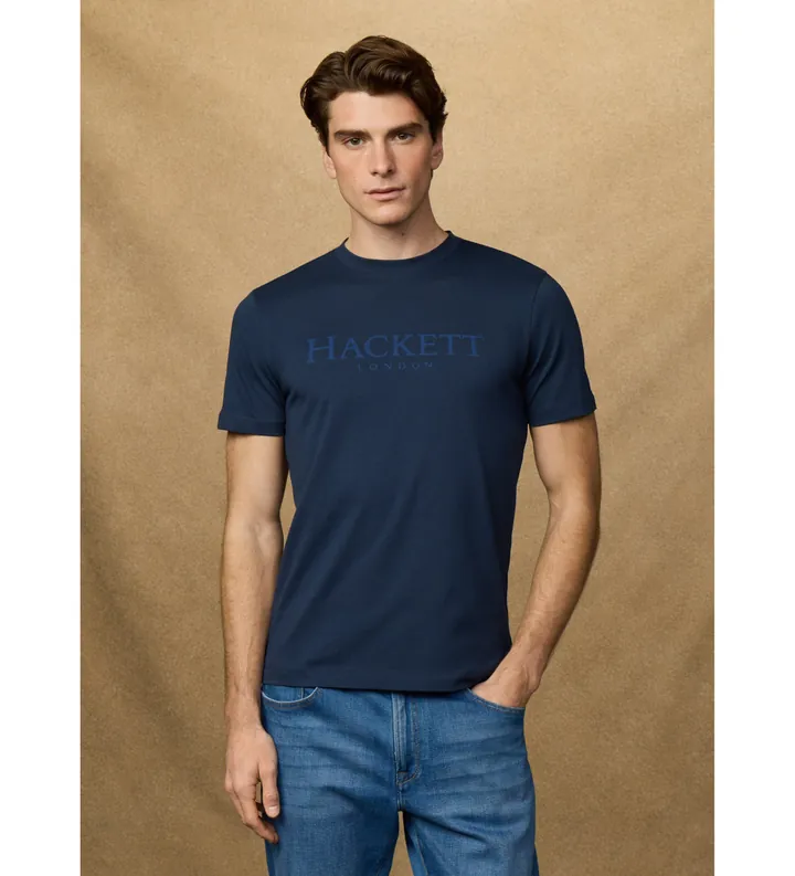 Hackett London para hombre. HM5000091 Camiseta con logo Fit Clásico marino (M), Casual, Algodón, Manga corta