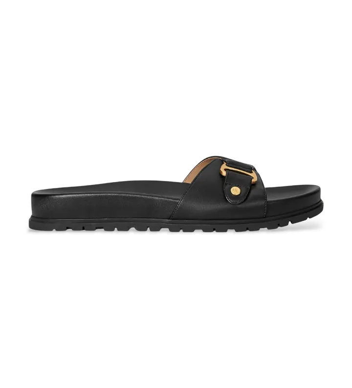 Lauren Ralph Lauren para mujer. 802982883002 Sandalias de Piel tipo chancla Tasha negro (36), Plano, Ninguno, Casual