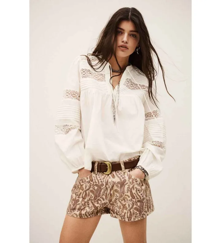 BA&SH para mujer. 1E26NAMI Blusa Nami beige (34), Casual, Algodón, Manga larga