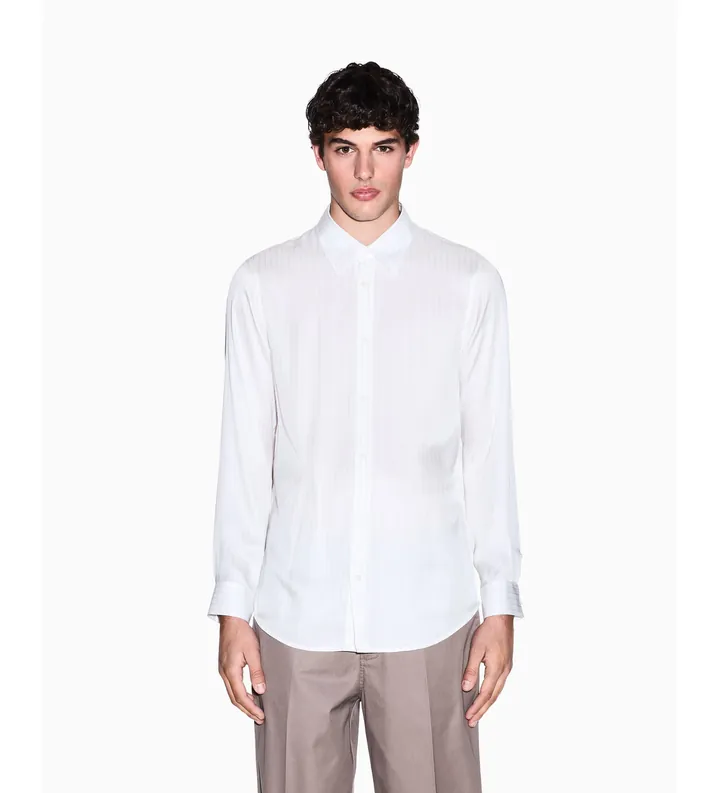 A|X Armani Exchange para hombre. XM001817AF13235F0148 Camisa de corte regular en sarga de viscosa blanco (L), Casual, Clásico, Manga larga