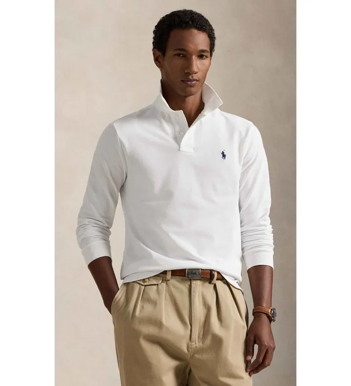 Polo Ralph Lauren para hombre. 710680790001 Polo de piqué Custom Slim Fit blanco (3XL), Casual, Algodón, Manga larga