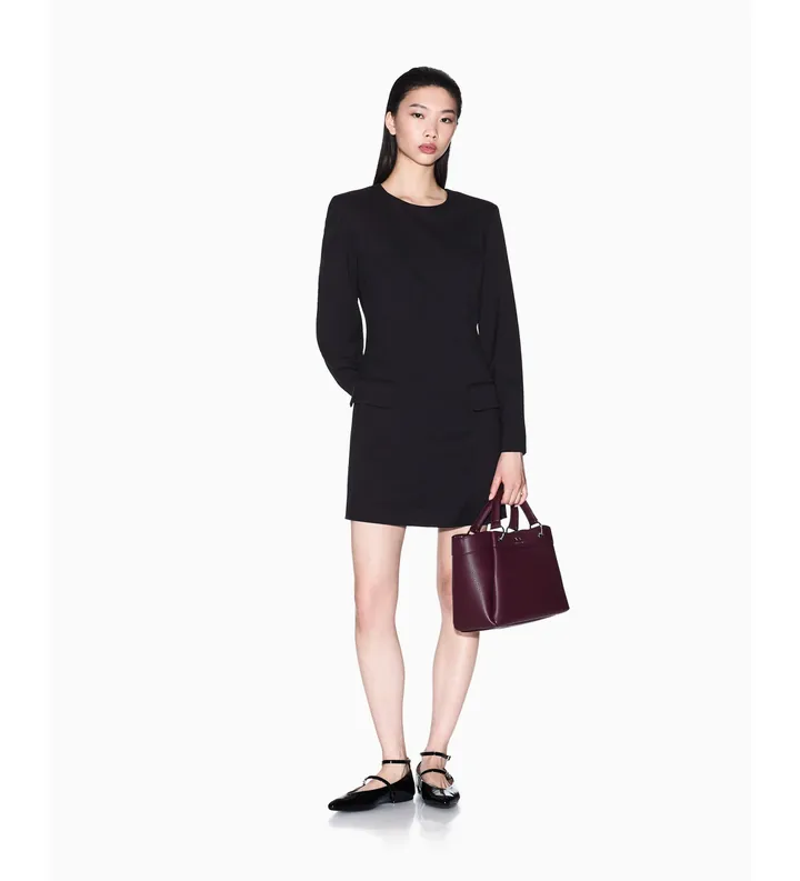 A|X Armani Exchange para mujer. XW000661AF16142UC001 Vestido Acampanado negro (S), Casual, Poliéster, Manga larga
