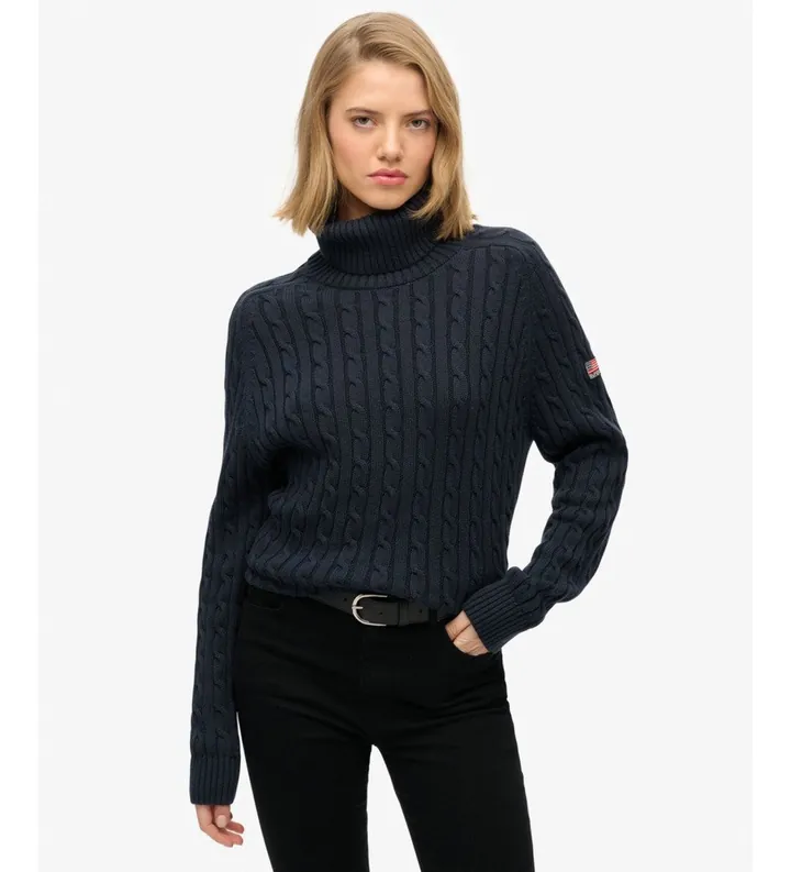 Superdry para mujer. W6110614A Jersey de Ochos Holgado Cuello Vuelto marino (L), Casual, Algodón, Manga larga