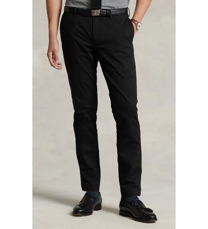 Polo Ralph Lauren para hombre. 710644988001 Pantalón chino Slim Fit elástico negro (34/32), Casual, Algodón, Clásico