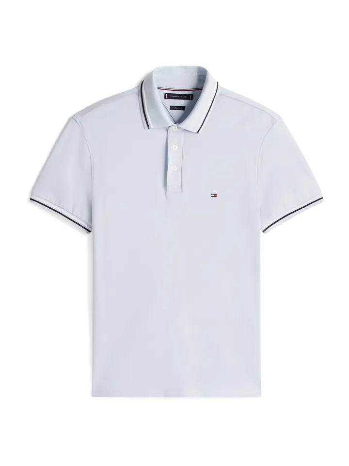 TOMMY HILFIGER Camiseta 'Slim Fit Tipped'  navy / azul pastel / blanco