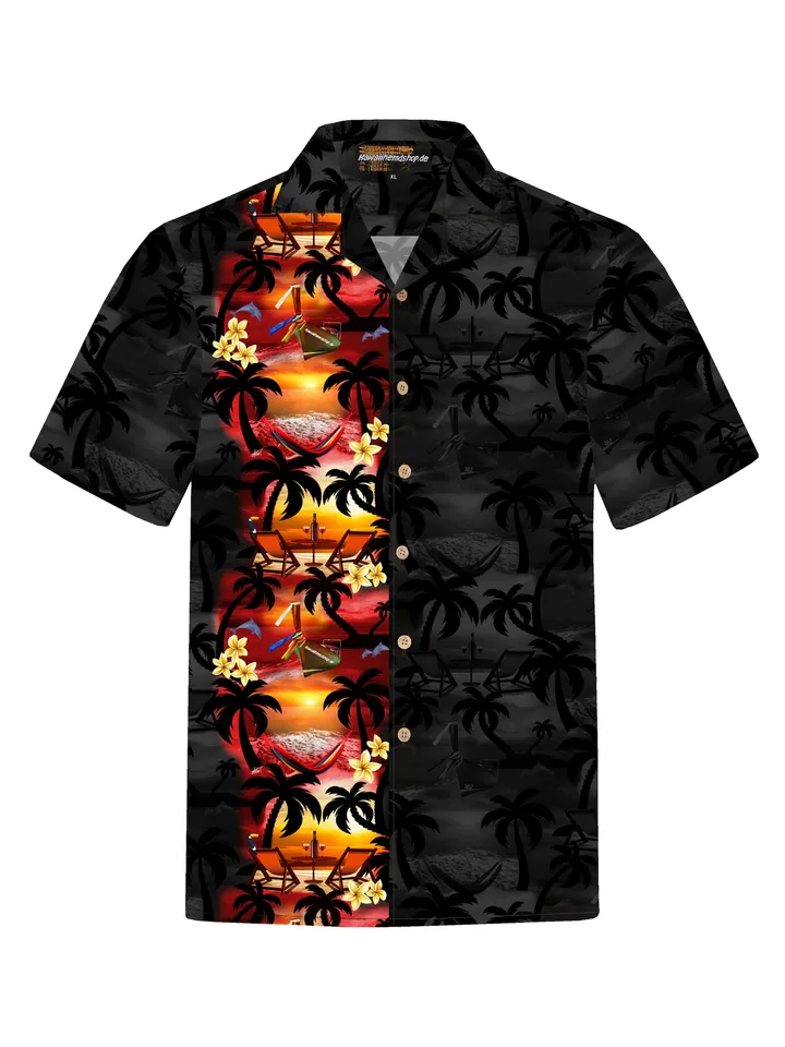 Hawaiihemdshop.de Camisa 'Hawaiihemd Paradise Night' negro