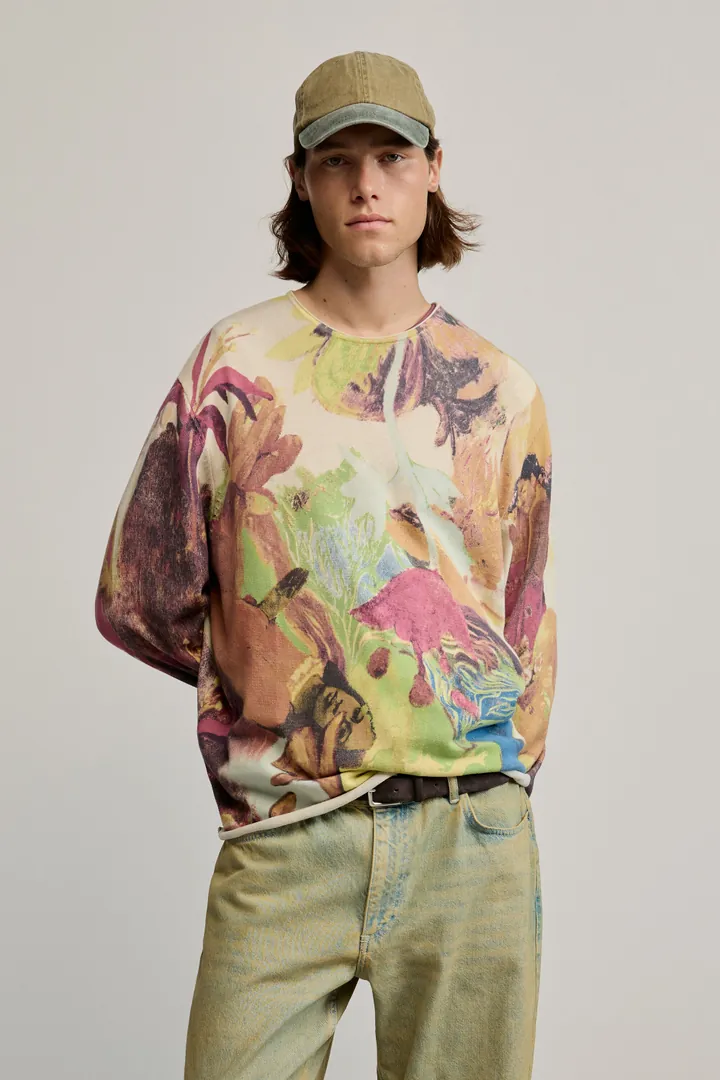 Desigual, Jersey estampado gaugin, Hombre, Algodon, Blanco, L