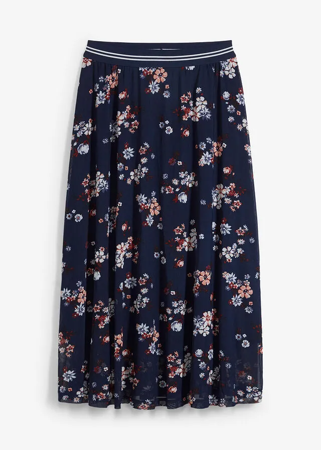 Falda midi de malla con cinturilla elástica