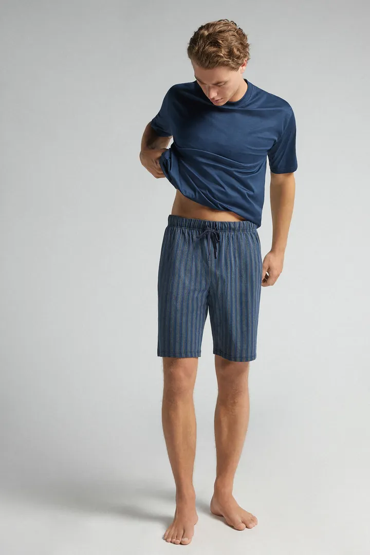 Intimissimi Pantalón Corto de Algodón Estampado Rayas Hombre Azul Tamaño L