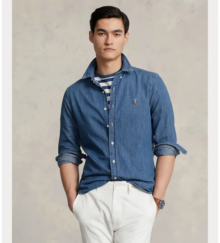 Polo Ralph Lauren para hombre. 710548539001 Camisa 710548539001 denim azul (3XL), Casual, Algodón, Manga larga