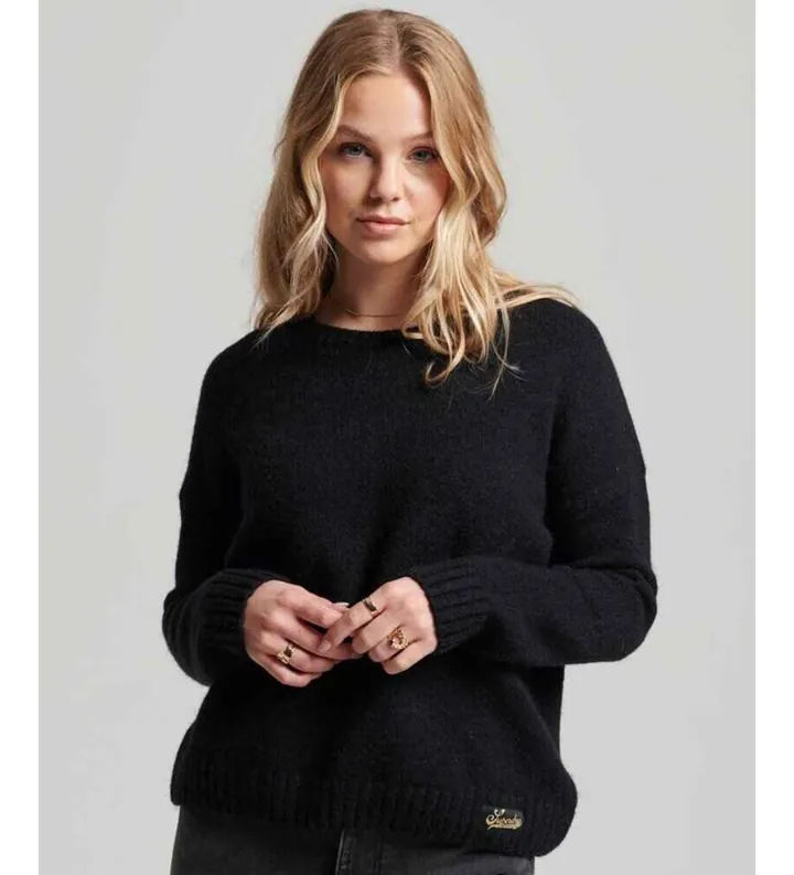 Superdry para mujer. W6110500A Jersey de cuello redondo Essential marino (L), Casual, Poliéster, Manga larga