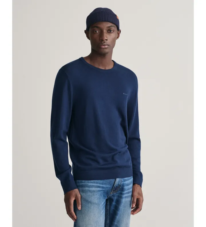 Gant para hombre. 8050205 Jersey de lana merino extrafina con cuello redondo marino (3XL), Casual, Manga larga