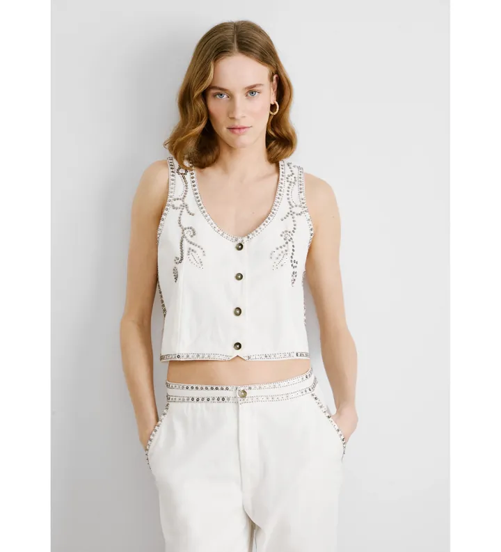 Pepe Jeans para mujer. PL402588 Jayden Vest Blanco (L), Casual, Algodón