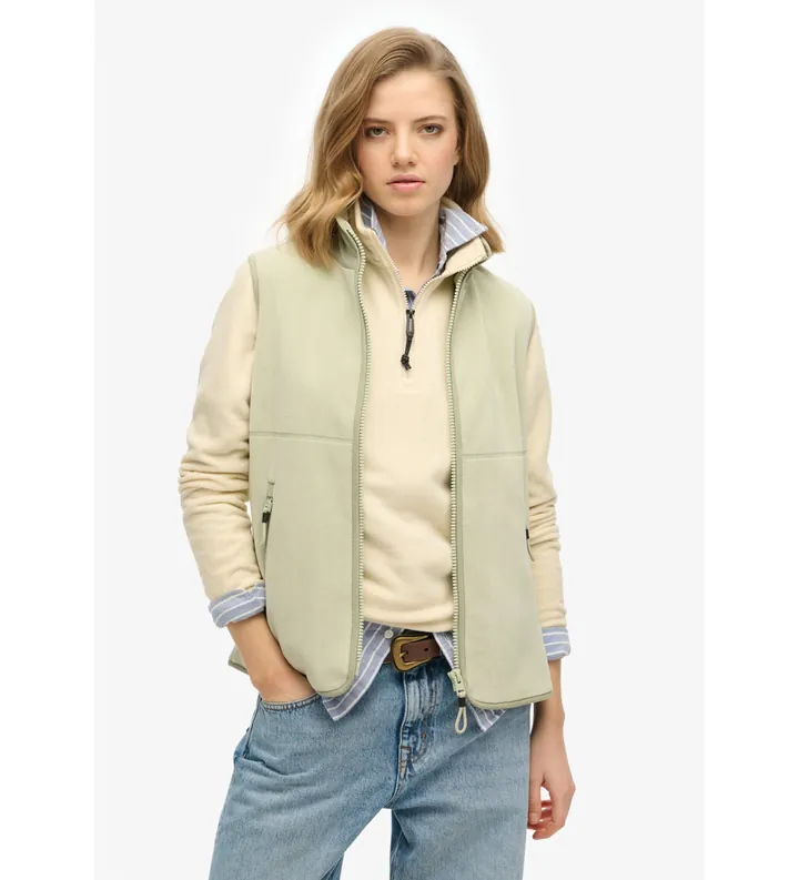Superdry para mujer. W5011913A Chaleco con forro polar Active verde (L), Casual, Poliéster
