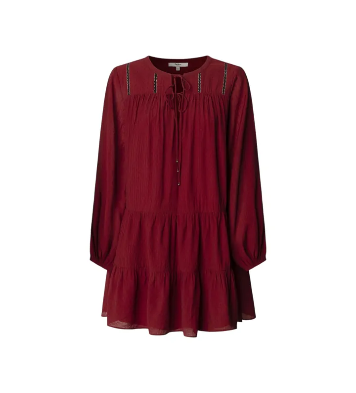Pepe Jeans para mujer. PL9537696 Vestido Paule granate (L), Casual, Viscosa, Manga larga