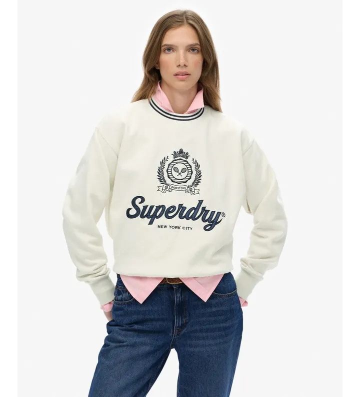 Superdry para mujer. W2012468A Sudadera Country Club blanco (L), Casual, Algodón, Manga larga