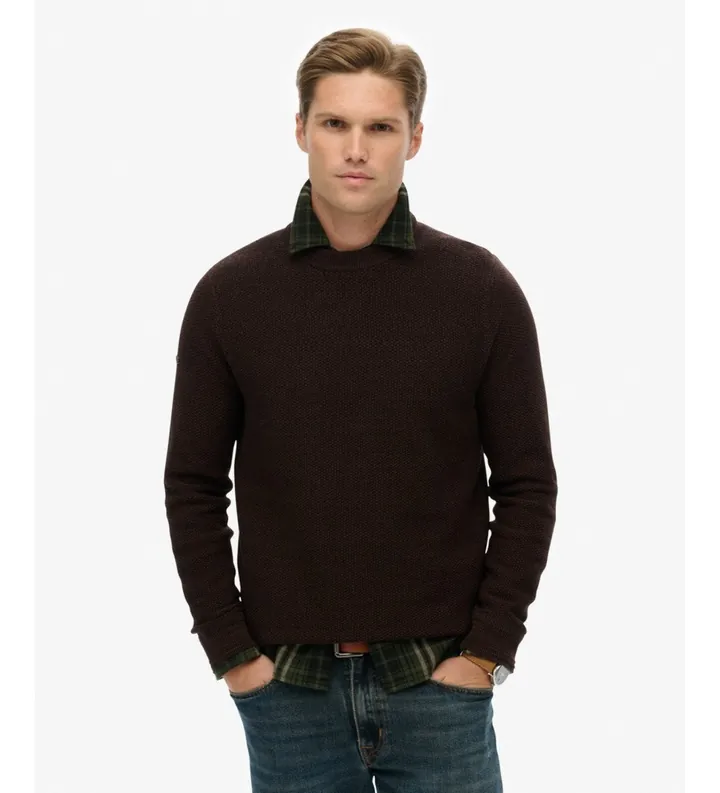 Superdry para hombre. M6110681A Jersey Light Texture marrón oscuro (XL), Casual, Algodón, Manga corta