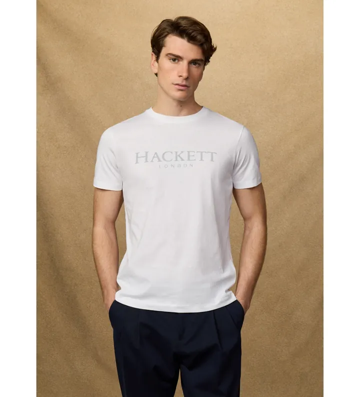 Hackett London para hombre. HM5000091 Camiseta con logo Fit Clásico blanco (M), Casual, Algodón, Manga corta