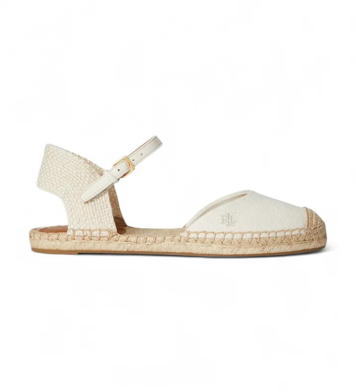 Lauren Ralph Lauren para mujer. 802982888003 Alpargata plana Robby de lona blanco roto (38), Tela, Plano, Hebilla, Casual