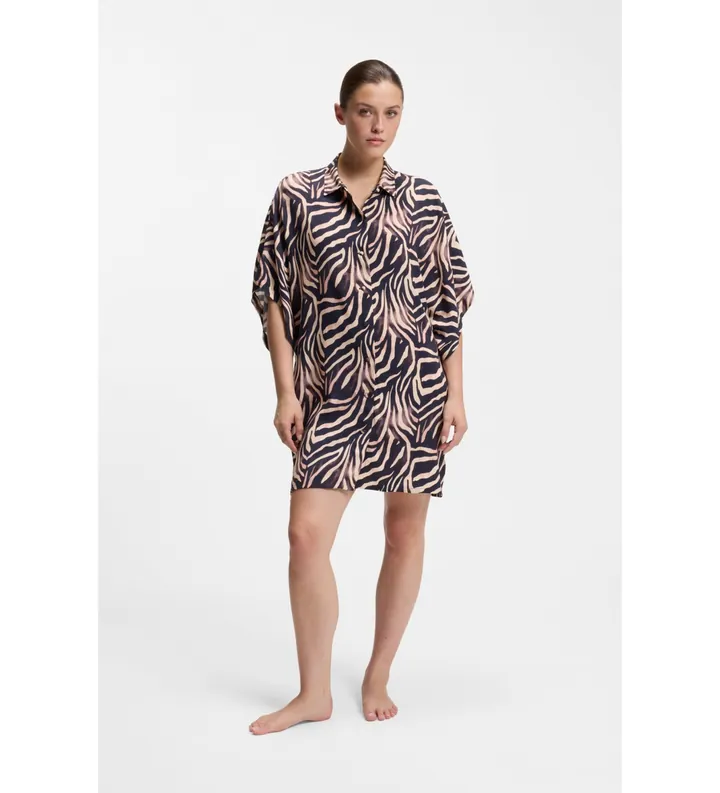 HUGO para mujer. 50561289 Vestido Fancy negro, marrón (M), Casual, Animal print, Viscosa, Manga corta