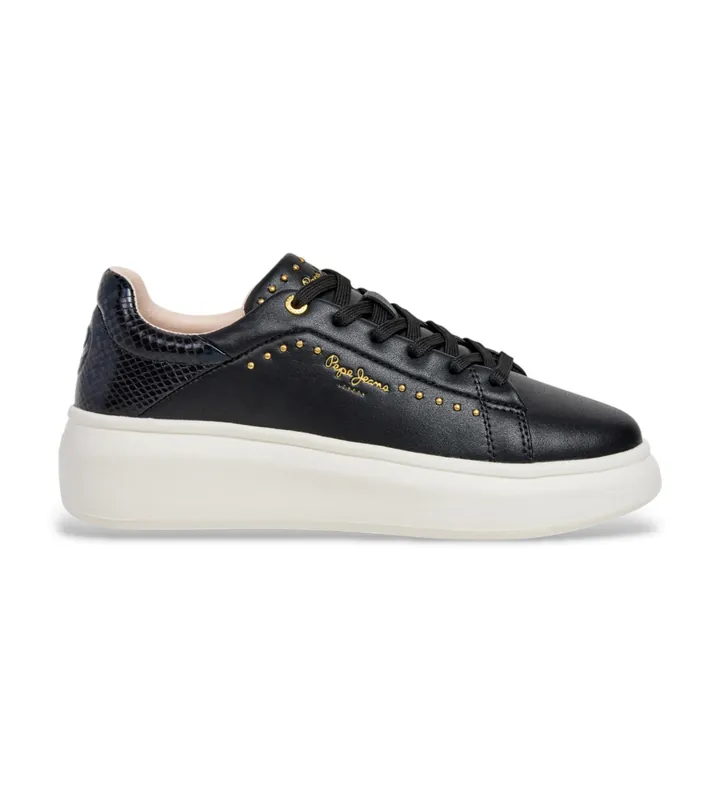 Pepe Jeans para mujer. PLS000022 Zapatillas de Piel Yara Glam negro (36), 1 a 3cm, Cordones, Casual