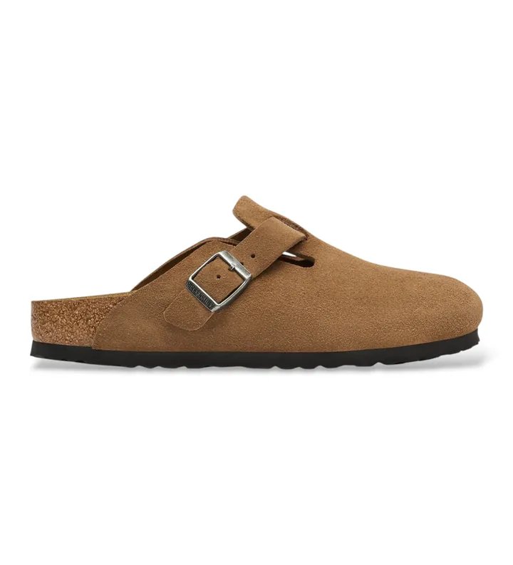 Birkenstock para mujer. 1032795 Zuecos de Piel Boston (Ajuste Estrecho) marrón (36), Plano, Ante, Ninguno, Casual