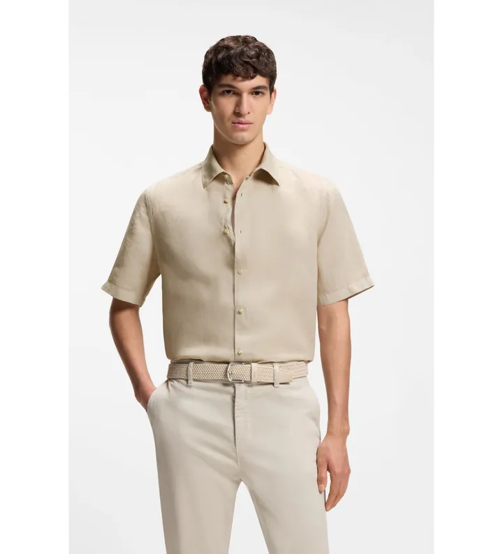 BOSS para hombre. 50537382 Camisa Rash beige (XXL), Casual, Algodón, Manga corta