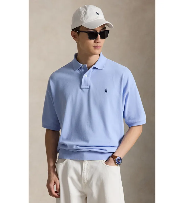 Polo Ralph Lauren para hombre. 710B18907005 Polo de piqué Relaxed Fit azul (L), Casual, Algodón, Manga corta