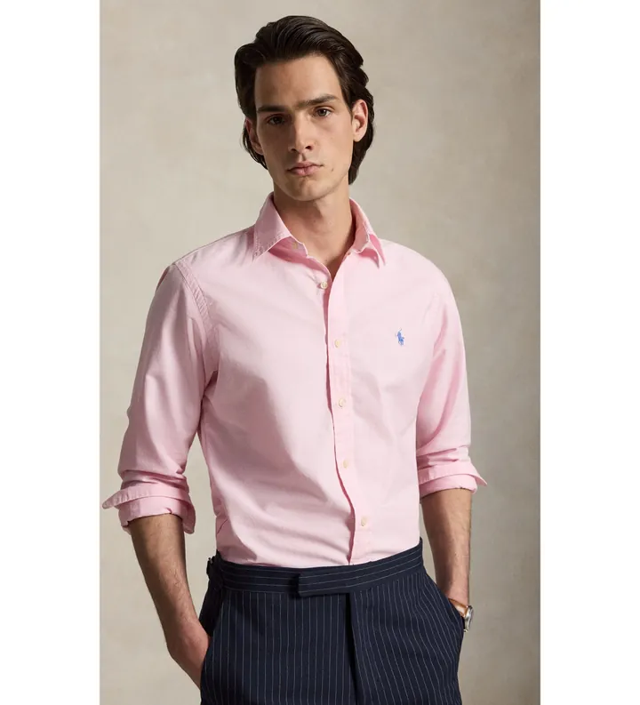 Polo Ralph Lauren para hombre. 710805564027 Camisa Oxford Custom Fit rosa (L), Casual, Algodón, Manga larga