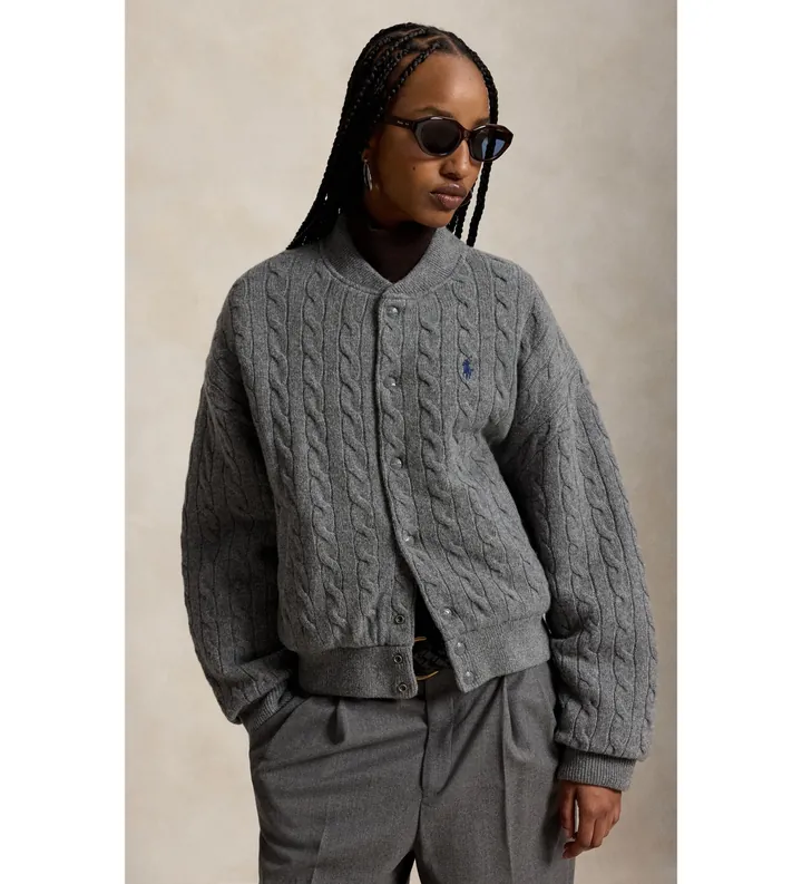Polo Ralph Lauren para mujer. 211B30888001 Chaqueta de lana y cachemira gris (L), Casual