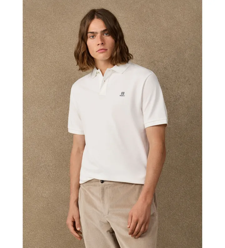 Hackett London para hombre. HM5600241 Polo Logo blanco roto (L), Casual, Algodón, Manga corta