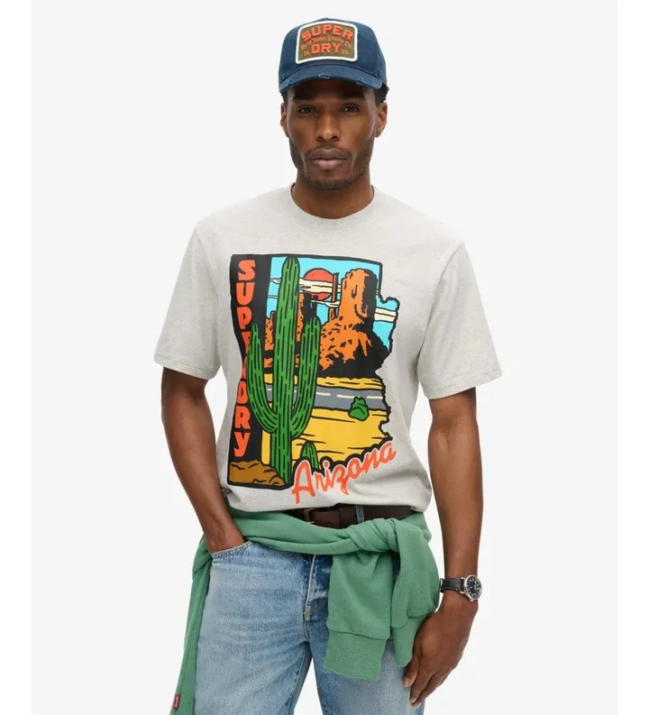 Superdry para hombre. M1012158A Camiseta Travel Postcard gris (L), Casual, Algodón, Manga corta
