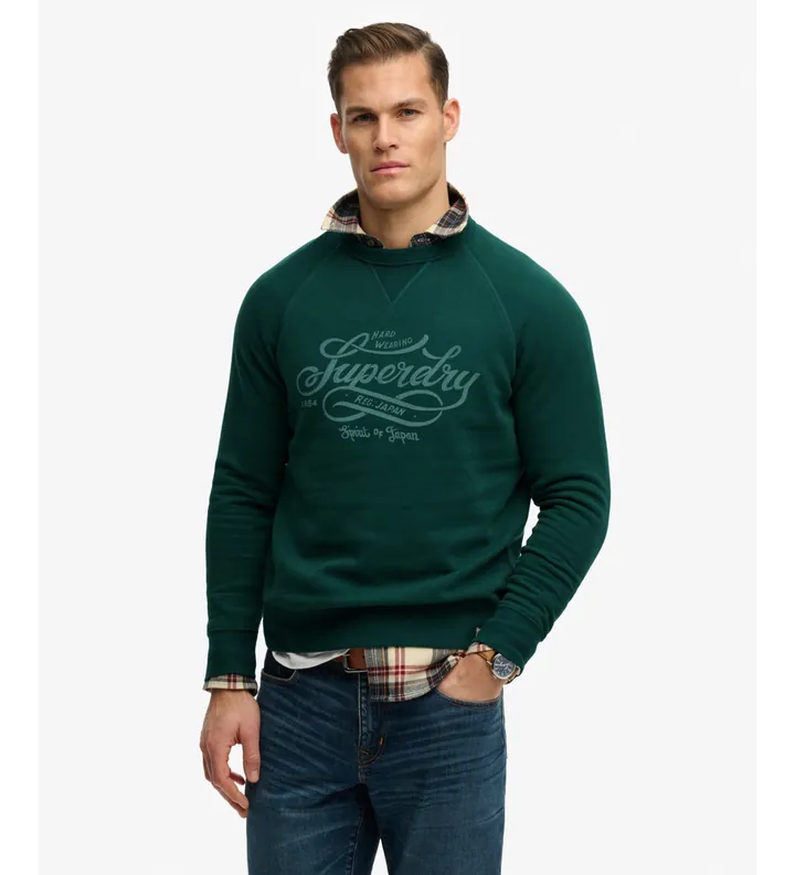 Superdry para hombre. M2014474A Sudadera Merchant Vintage verde (L), Casual, Algodón