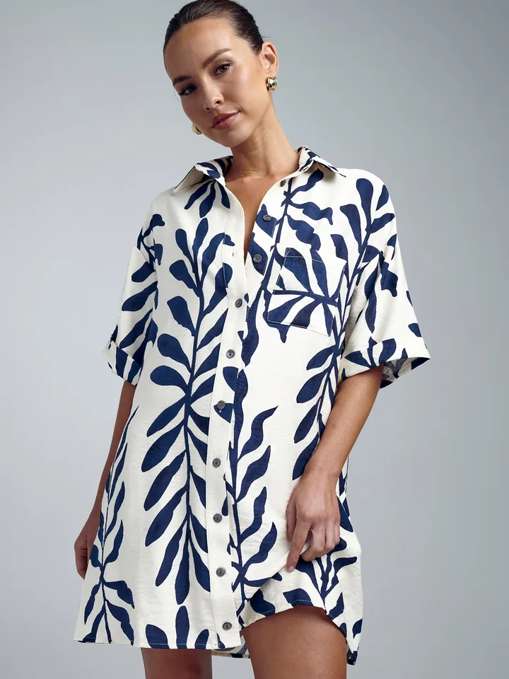 St MRLO Vestido camisero 'Nessa' navy / blanco