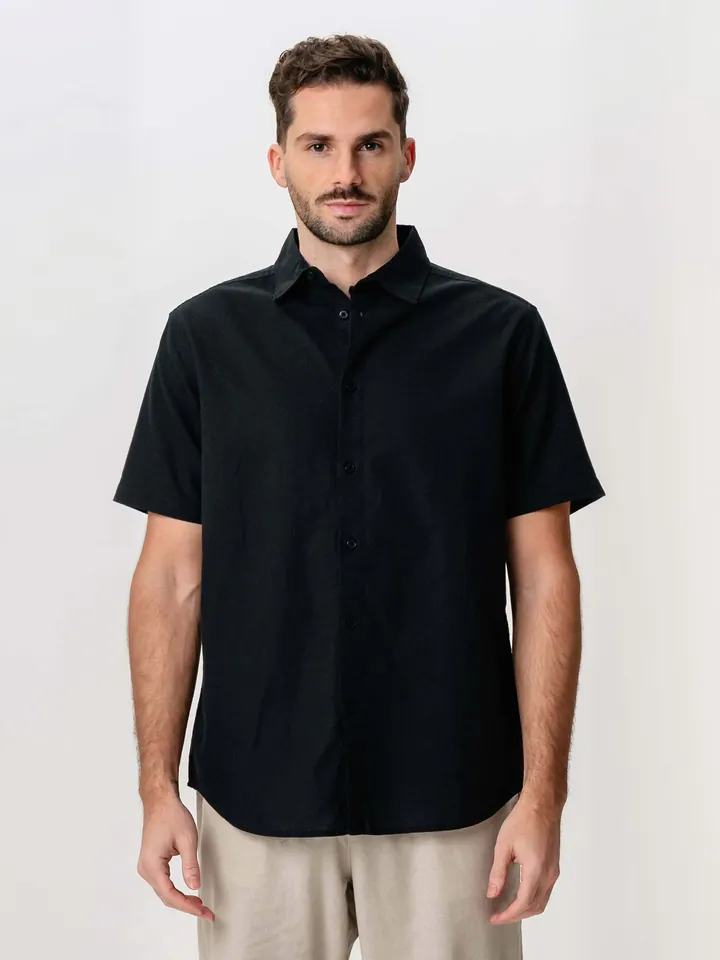 TEESHOPPEN Camisa ' Linen Blend ' negro