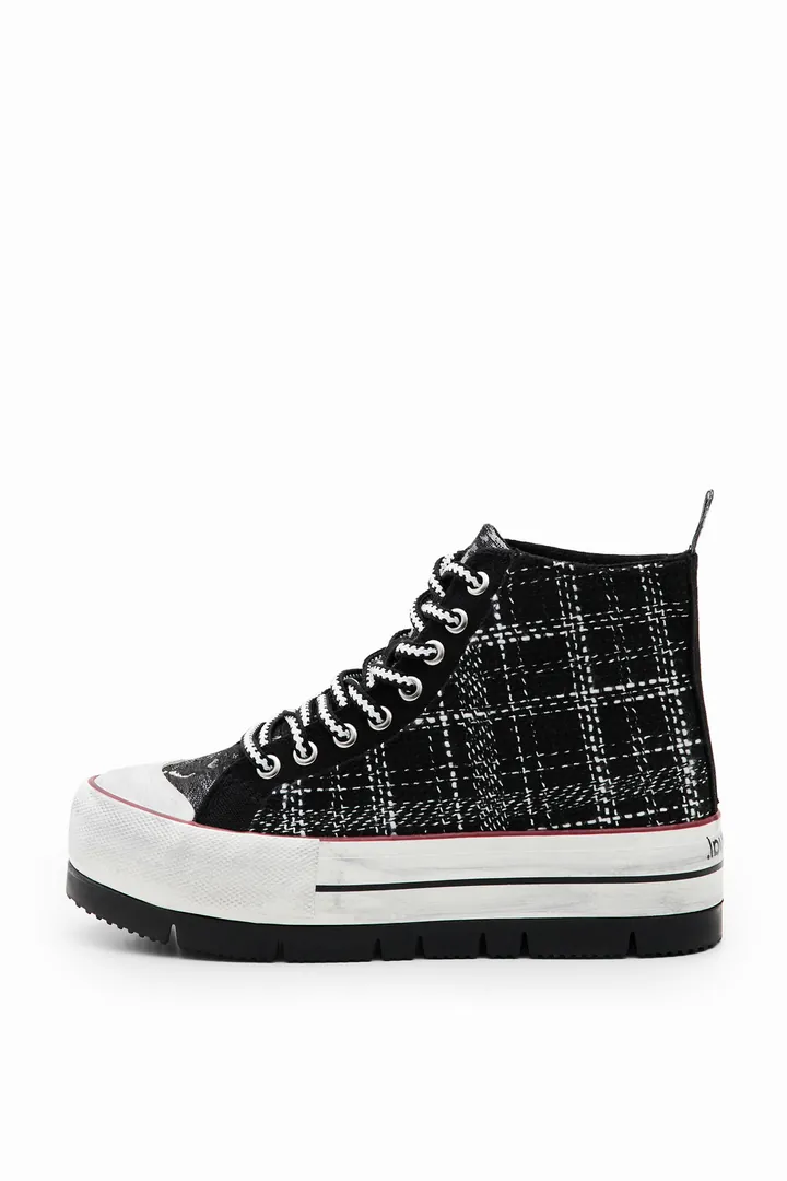 Desigual, Sneakers altas plataforma tartán, Poliester, Negro, 36