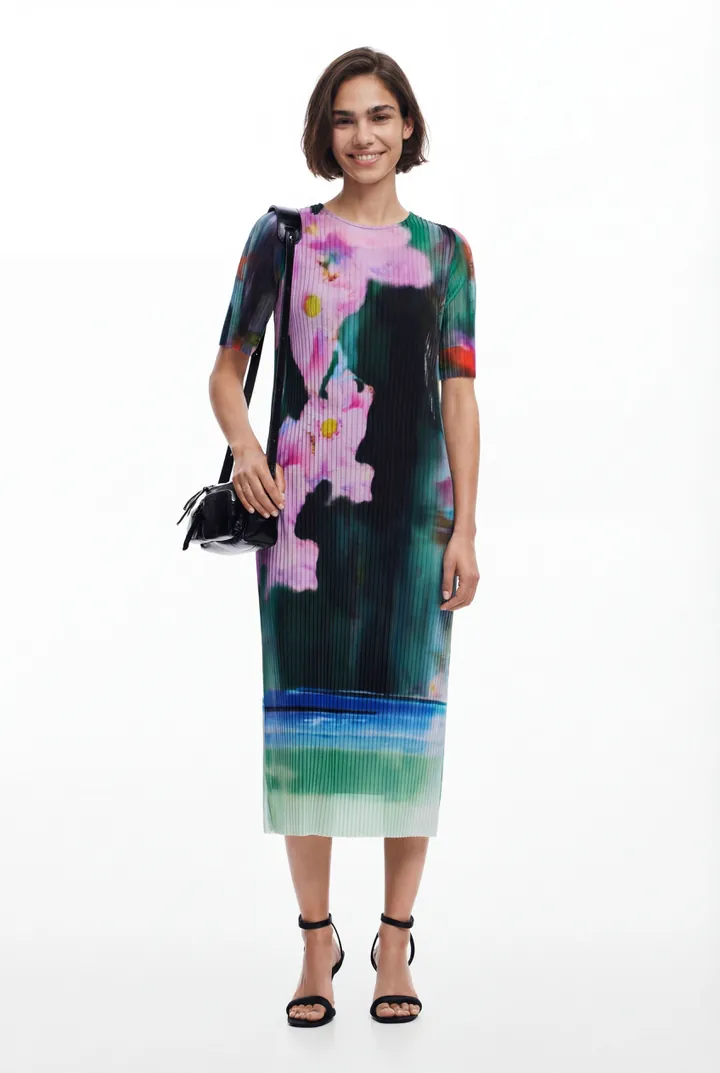 Desigual, Vestido midi flores, Poliester, L