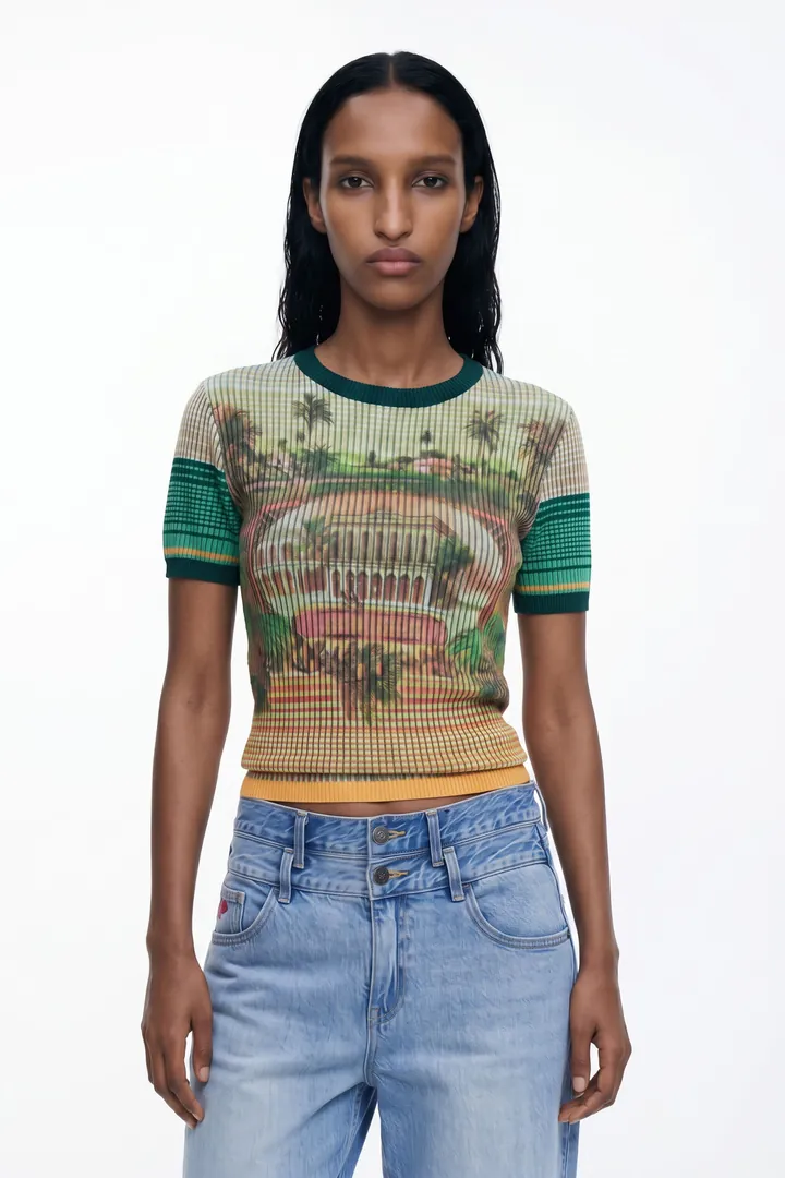 Desigual, Camiseta punto paisaje, Verde, L