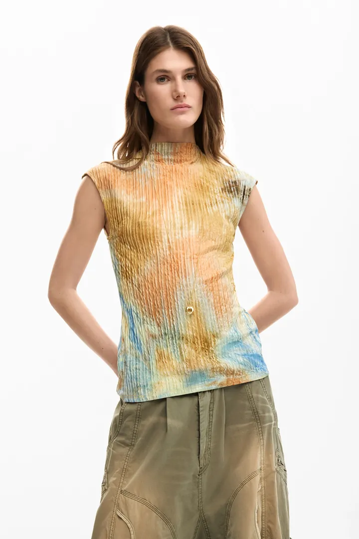 Desigual, Camiseta texturas, Mujer, Poliester, MarróN, L